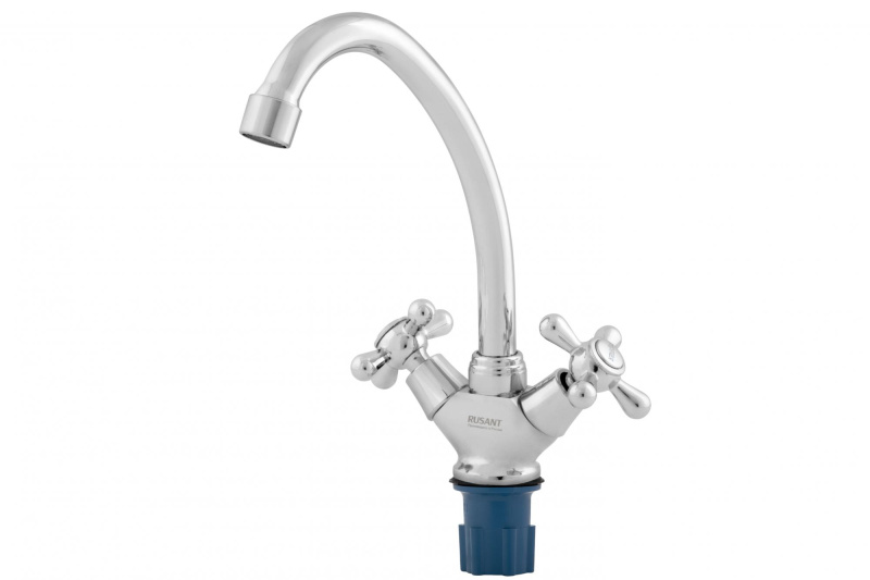 Смеситель для кухни Двухвент. высокий излив (мах.крест) (латунь) RUSANT PC-K 47-86 П
