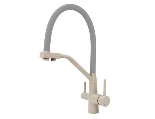 Смеситель VIKO для кухни под фильтр с гибким изливом Ø35, нерж. сталь (корпус/излив: бежевый мрамор/серый)