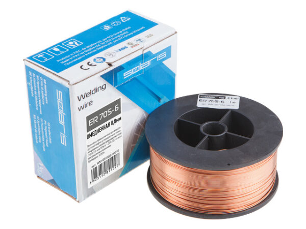 Проволока сварочная омедненная ER 70S-6 ф 0,8 мм катушка D100 1 кг SOLARIS WM-ER70S6-08010