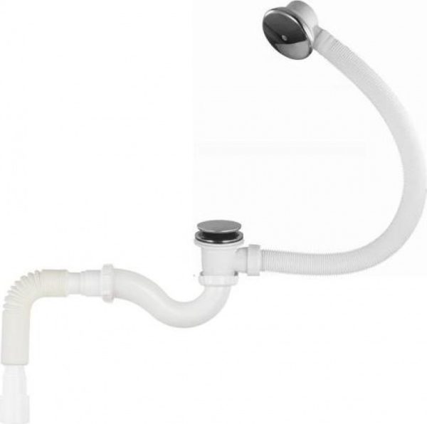 Сифон для ванны 1 1/2 х 40, мет.реш. "S"-тип "клик-клак", перелив, гиб.труб 40х40/50 (V522) "Aquant"