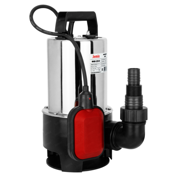Насос фекальный JEMIX ( нерж, 900Вт. напор 9м, max 250 л/мин) Диаметр всасываемых частиц 35мм