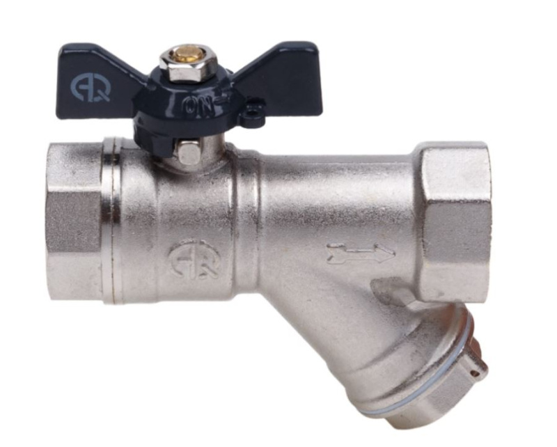Кран шаровой с фильтром 3/4" в/в баб. никель "Aqualink"