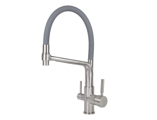 Смеситель VIKO кухня боковой под фильтр Ø35 с гибким серым изливом, корпус: серебро (латунь)