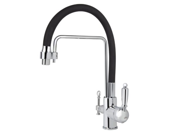 Смеситель VIKO кухня боковой под фильтр Ø35 с гибким черным изливом, латунь, хром