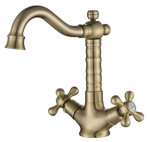 Смеситель KAISER Carlson Style для раковины крест керамика (бронза)