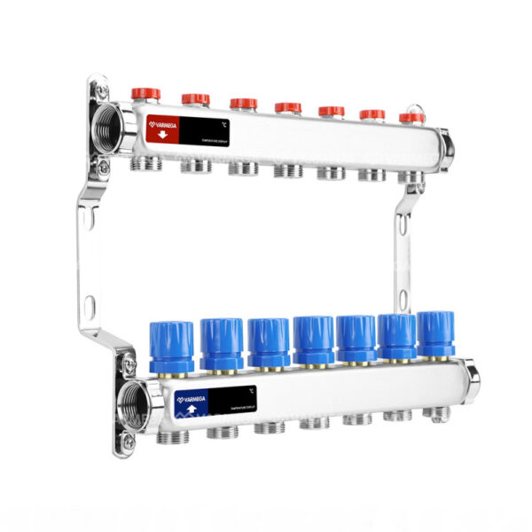 Блок коллекторный с настроечными клапанами 1 "хЗ/4"х 7 (без концевиков) (Varmega)