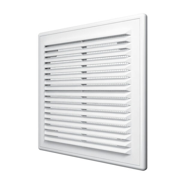 Решетка вентиляционная неразъемная наклонные жалюзи с москитной сеткой 190*190мм арт.Э1919Н