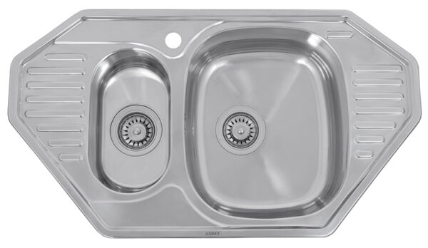 Мойка из нержавейки "KAISER" врезная 849*472*180*0.8mm двойная хром/сифон