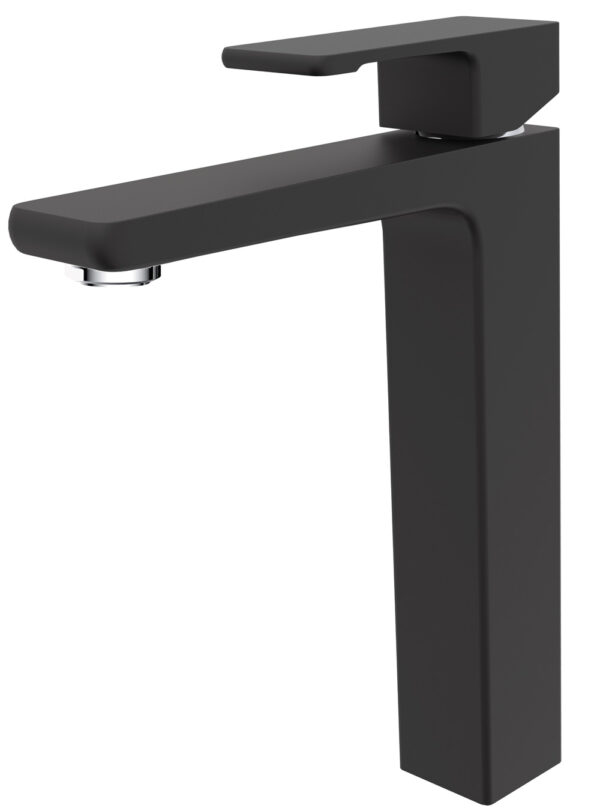 Смеситель KAISER Elite для раковины высокий с гайкой Ø35 хром, черный матовый