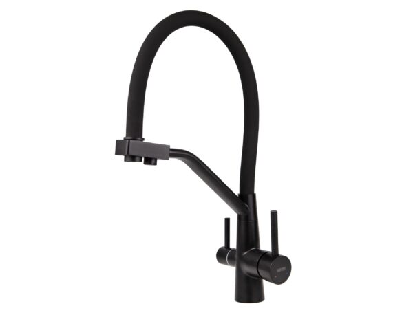 Смеситель VIKO для кухни под фильтр с гибким изливом Ø35, нерж. сталь (корпус/излив: черный матовый)
