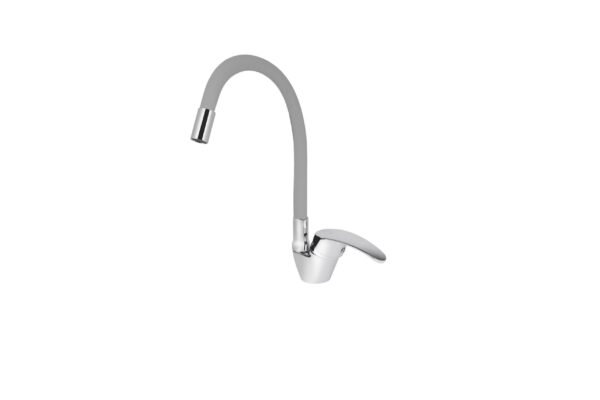 Смеситель VIKO кухня боковой с серым гибким изливом Ø40 с гайкой, хром