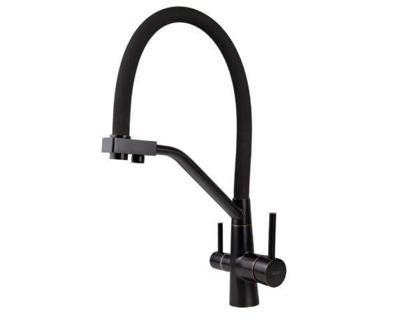 Смеситель VIKO для кухни под фильтр с гибким изливом Ø35, нерж. сталь (корпус/излив: бронза черная/черный)