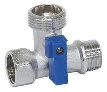 Кран шаровой трёхпроходной 1/2"х3/4"х1/2" в/н/н флажок никель Aqualink (10/100)