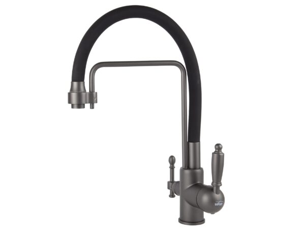 Смеситель VIKO кухня боковой под фильтр Ø черным гибким изливом, латунь, воронёная сталь