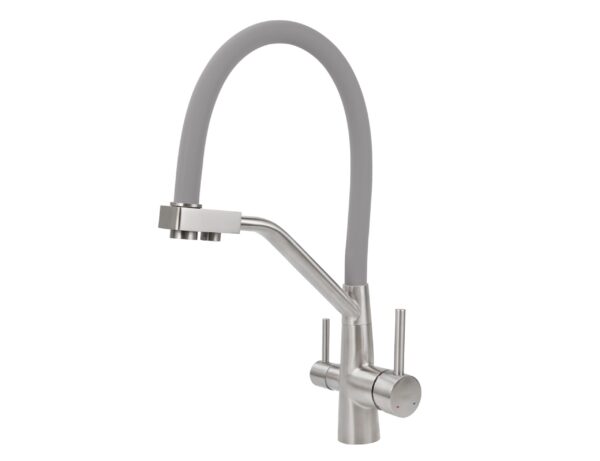 Смеситель VIKO для кухни под фильтр с гибким изливом Ø35, нерж. сталь (корпус/излив: серебро/серый)
