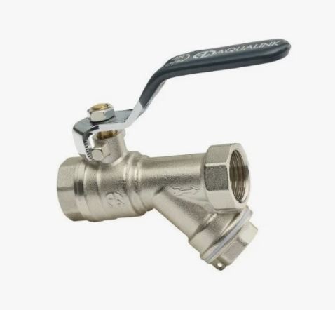 Кран шаровой с фильтром 1" в/в рычаг. никель "Aqualink"