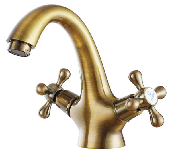 Смеситель KAISER Carlson Style для раковины крест керамика бронза