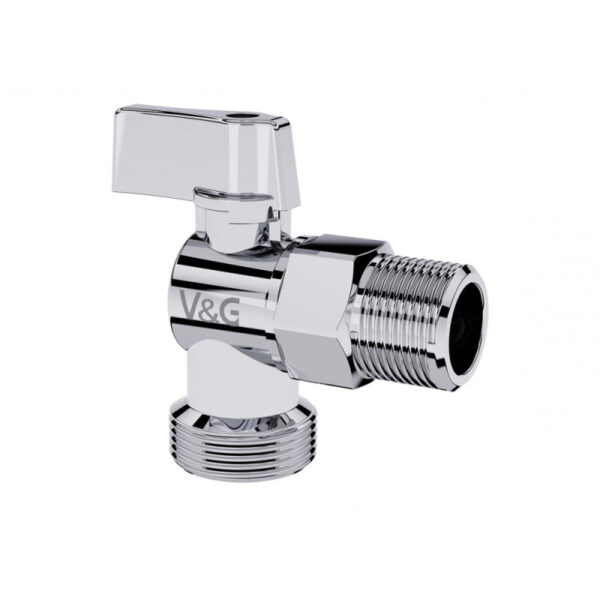 Кран шаровой угловой 1/2" х 3/4" н/н хром "Valogin" (22)
