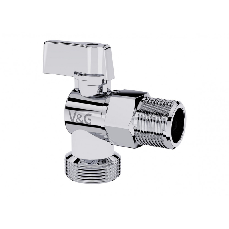Кран шаровой угловой 1/2" х 3/4" н/н хром "Valogin" (22)