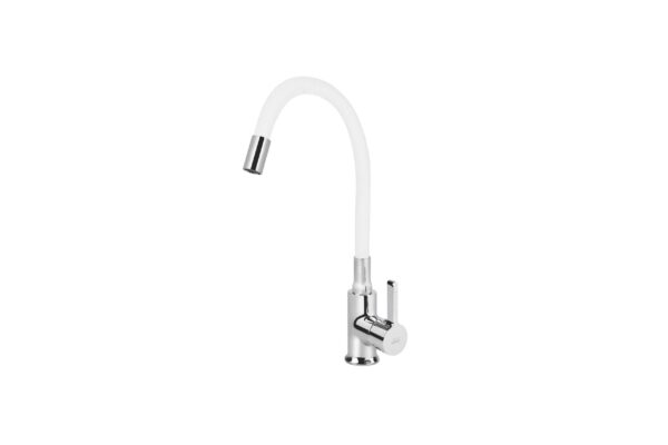 Смеситель VIKO кухня боковой с белым гибким изливом Ø35 с гайкой