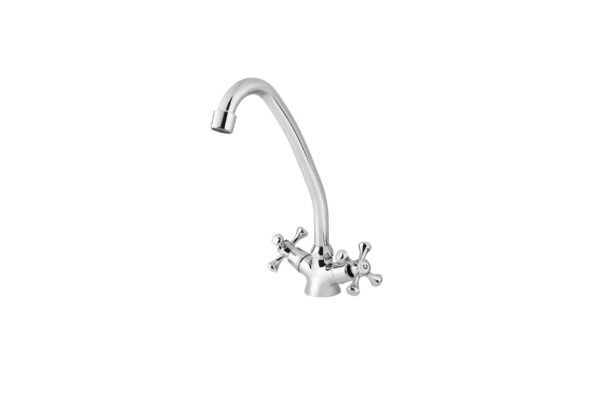 Смеситель VIKO кухня крест керамика /изогнутый нос, с гайкой