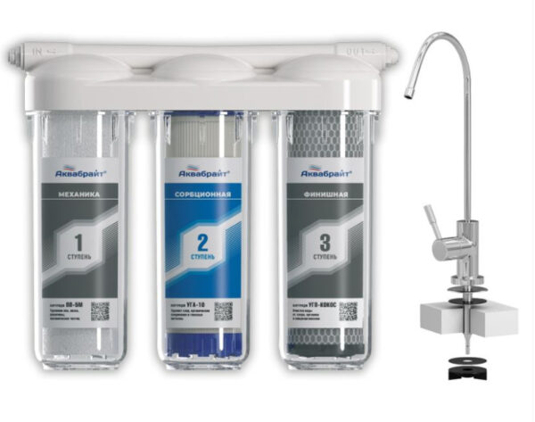 Трехступенчатая система очистки воды "СТАНДАРТ" (картридж ПП-5М, УГА-10, УГП-10) (3)