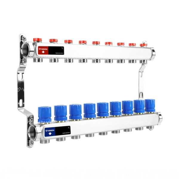 Блок коллекторный с настроечными клапанами 1 "хЗ/4"х 9 (без концевиков) (Varmega)
