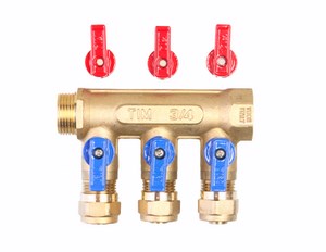 Коллектор TIM м/п 3/4" х 16 х 3 вых.универсальный (кр+син)