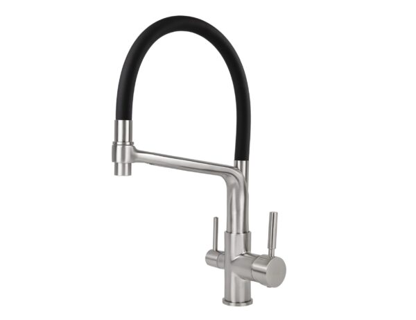 Смеситель VIKO кухня боковой под фильтр Ø35 с черным гибким изливом, корпус: серебро (латунь)