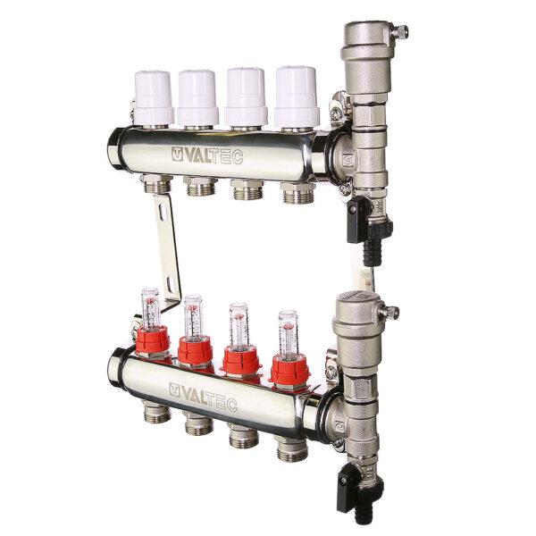 Коллекторный блок VALTEC 1" х 3/4" с расходомерами 4 вых.