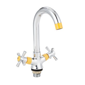 Смеситель VIKO кухня крест кер. низкий R- излив (вставки желтые)