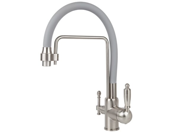 Смеситель VIKO кухня боковой под фильтр Ø35 с гибким серым изливом, латунь, серебро