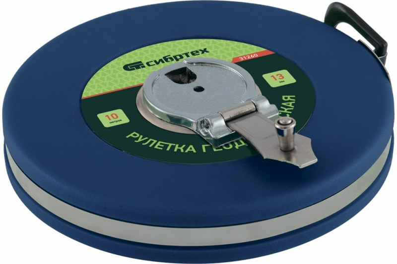 Рулетка геодезическая 50 м*13 мм лента ПВХ закрытый круглый корпус СИБРТЕХ 31263