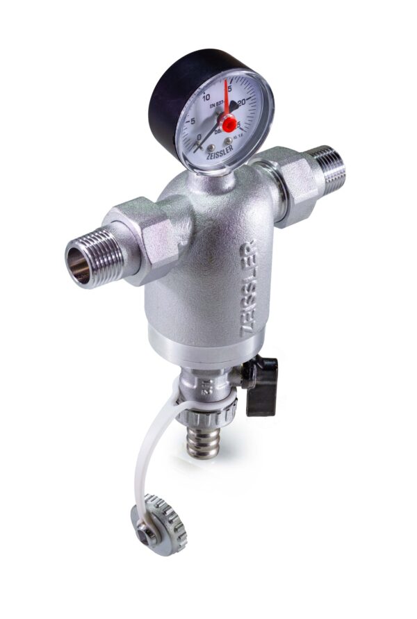 Фильтр тонкой очистки 1/2 TIM с манометром (никель)