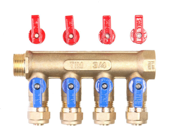 Коллектор TIM м/п 3/4" х 16 х 4 вых.универсальный (кр+син)