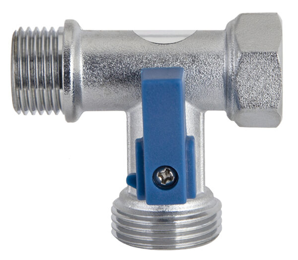 Кран KAISER стир. прох. 1/2"х3/4"х1/2" под ключ /синяя ручка/