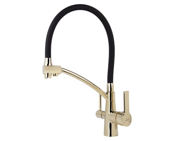 Смеситель VIKO кухня боковой под фильтр Ø35 с черным гибким изливом, корпус: бронза