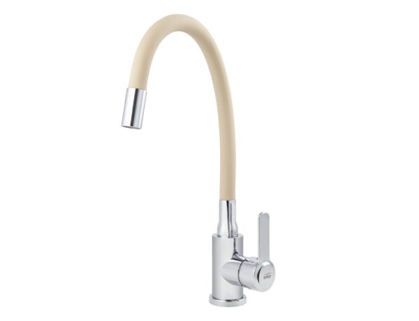 Смеситель VIKO кухня боковой с бежевым гибким изливом Ø35, нерж. сталь с гайкой, корпус: хром