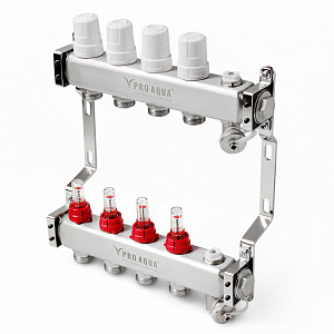 Коллекторная группа (т/пол) с расходомерами 1", 2- хода 180 мм, 1 x 3/4 PRO AQUA