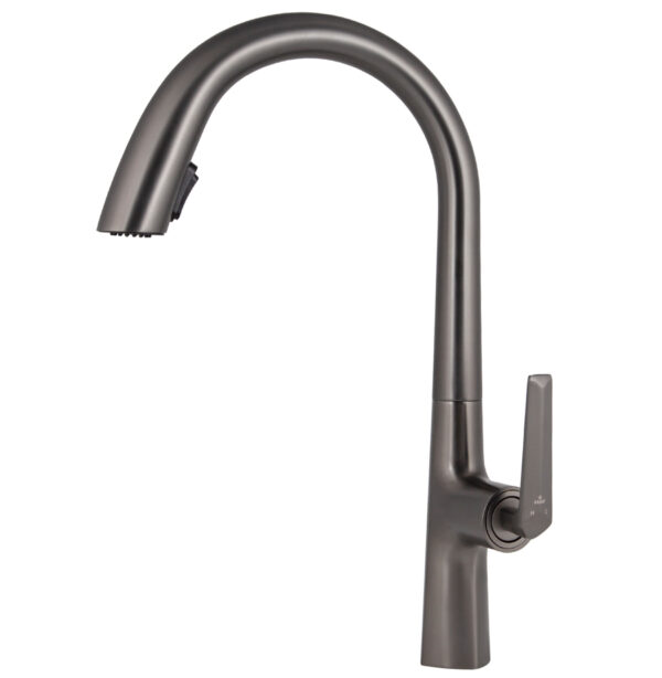 Смеситель KAISER Strike кухня Ø35 с выдвижным изливом, воронёная сталь