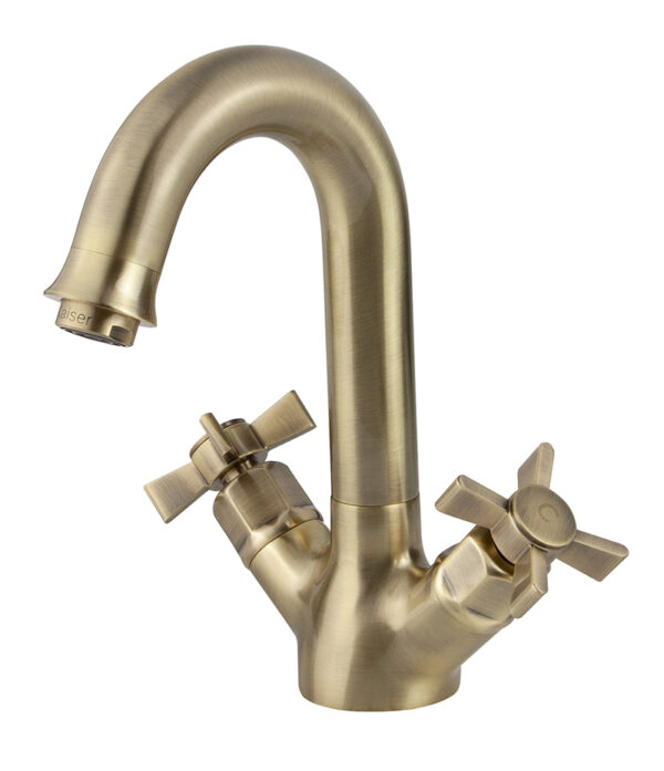 Смеситель KAISER Cross для раковины крест керамика бронза