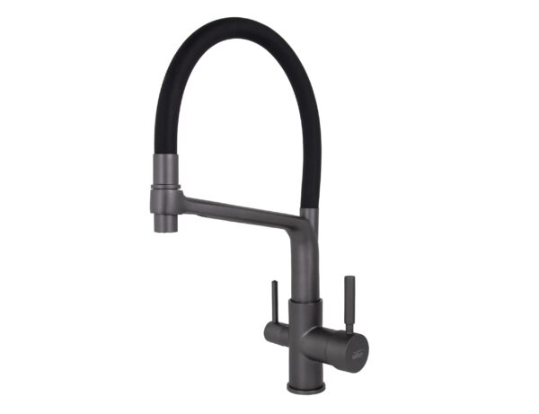 Смеситель VIKO кухня боковой под фильтр Ø35 черным гибким изливом, латунь, корпус: воронёная сталь (латунь)