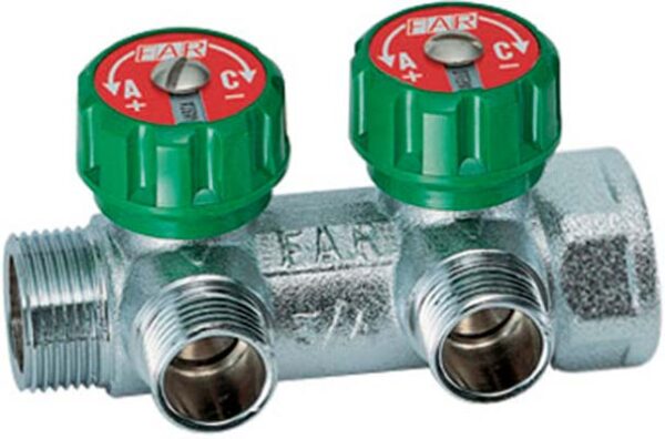 FAR Коллектор 3/4" х 1/2" - 2 вых. (EU) с вставкой под плоское