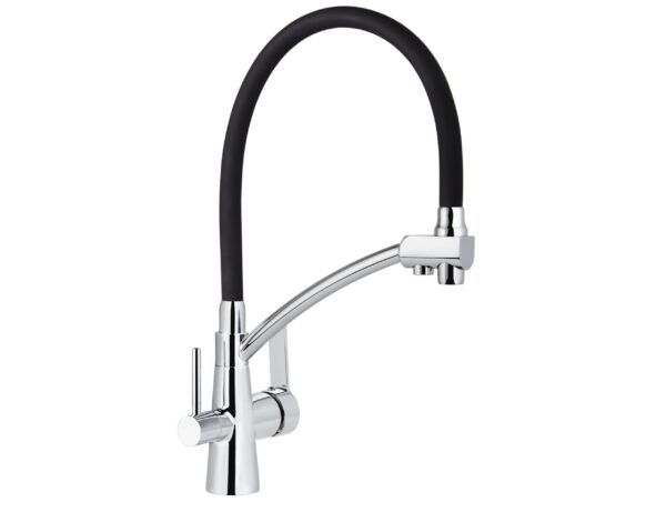 Смеситель VIKO кухня боковой под фильтр Ø35 (латунь) с черным гибким изливом, корпус: хром