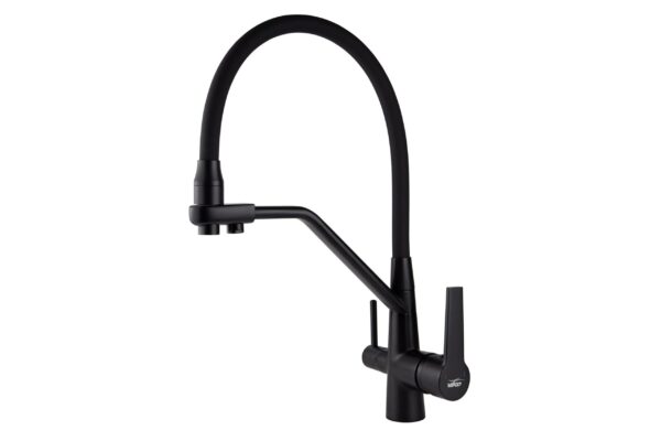 Смеситель VIKO кухня боковой под фильтр Ø35 с черным гибким изливом, латунь, черный матовый