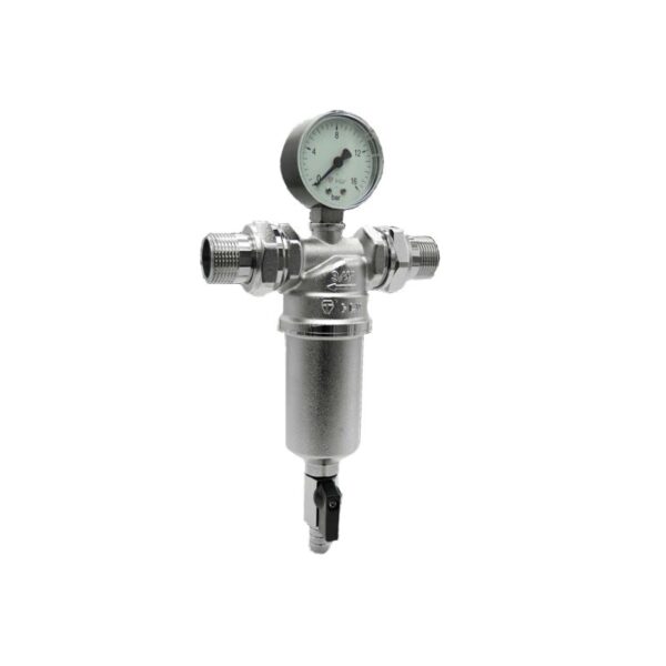 Фильтр прямой промывной с манометром, латунный 1/2 "HLV"