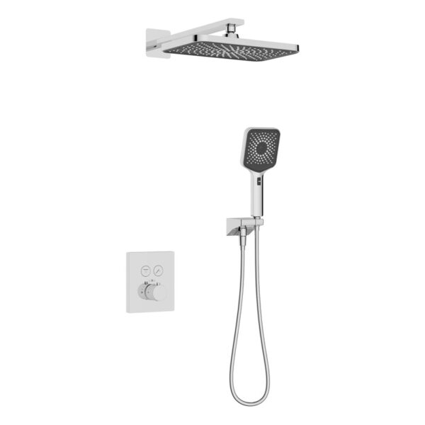 Душевая система KAISER Sano с термостатом, скрытого монтажа, поворот. держатель (3-jet, стац. лейка 320x200х16) /Хром