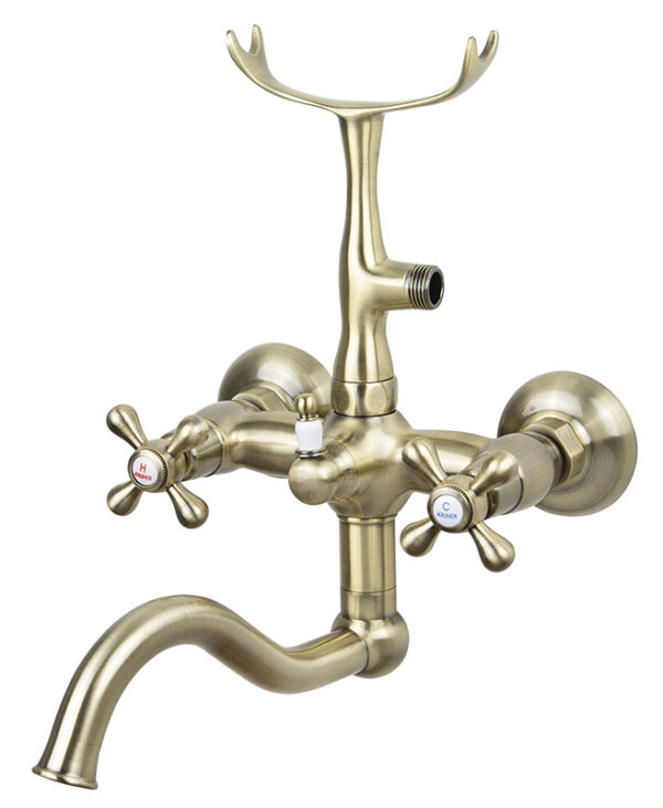 Смеситель KAISER Carlson Style для ванны к/н крест керамика (керам. дивертор)(бронза)