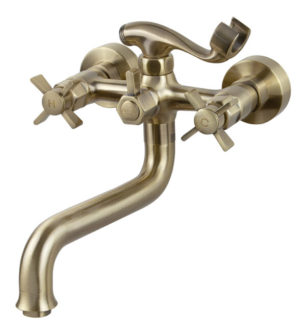 Смеситель KAISER Cross ванна к/н крест керамика (с душем) бронза