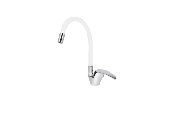 Смеситель VIKO кухня боковой с белым гибким изливом Ø40 с гайкой